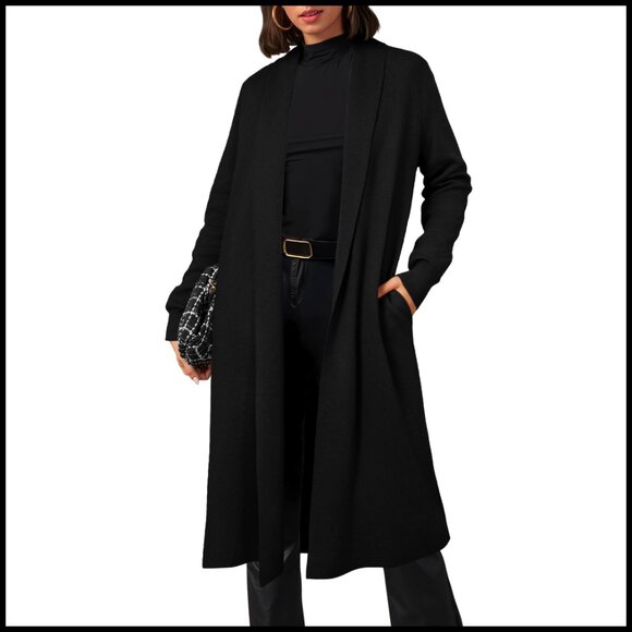 Oversized Wool Blend Maxi Cardigan with Pockets Long Open Front Coatigan